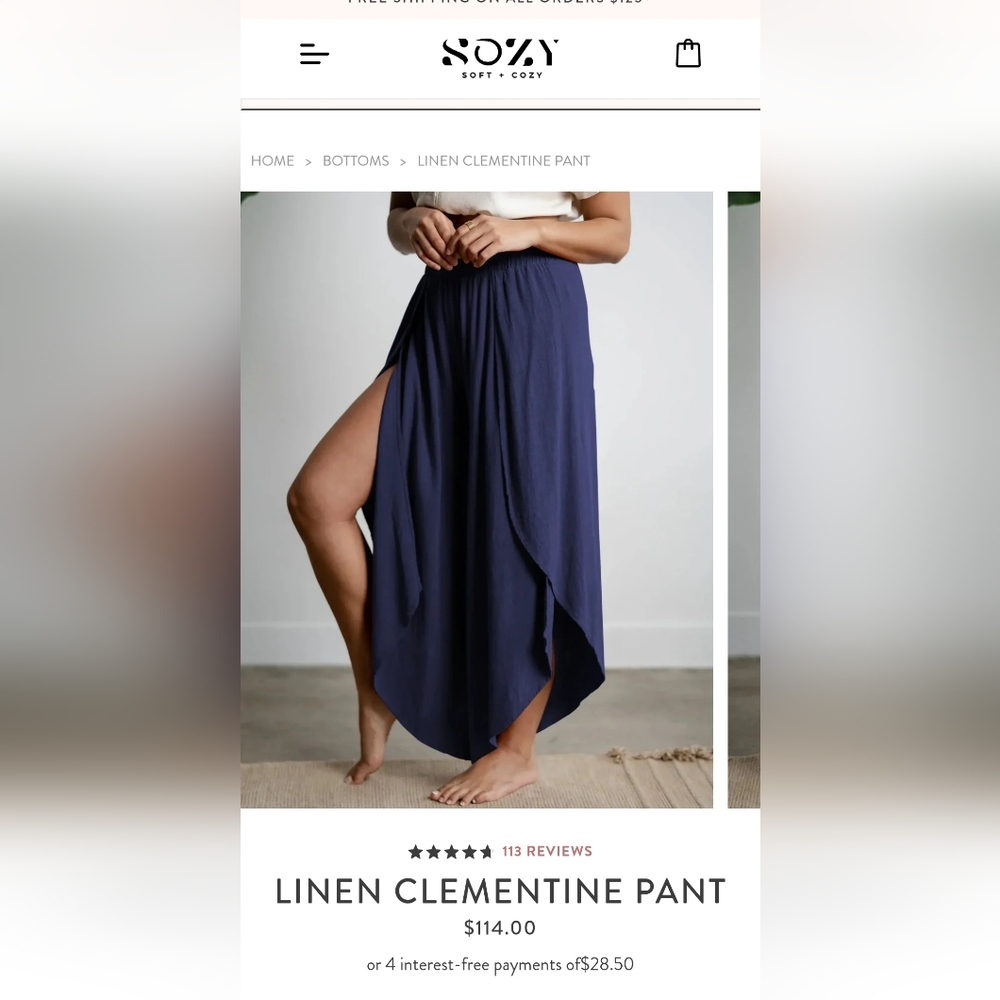 Sozy Soft + Cozy Clementine Pants XL Navy Linen Blend Split Tulip Leg Pull On